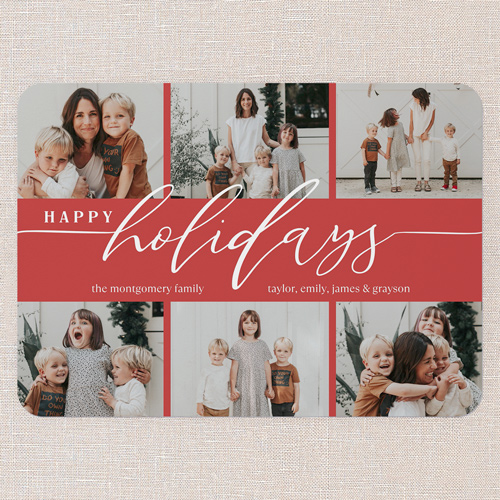 Hand Lettered Charm Holiday Card, Red, 5x7 Flat, Holiday, 100% Recycled Cardstock , Rounded, Red