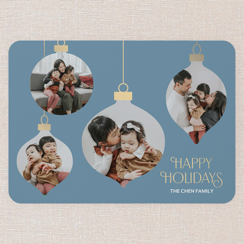 Modern Ornament Holiday Card, Blue, 5x7 Flat, Holiday, Pearl Shimmer Cardstock, Rounded, Blue