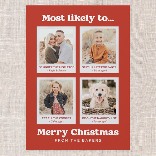 Most Likely To Holiday Card, Red, 5x7 Flat, Christmas, Luxe Double-Thick Cardstock, Square, Red