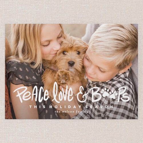 Peace Love Boops Holiday Card, White, 5x7 Flat, Holiday, 100% Recycled Cardstock , Square, White