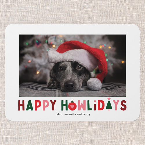 Howlidays Holiday Card, White, 5x7 Flat, Holiday, Pearl Shimmer Cardstock, Rounded, White