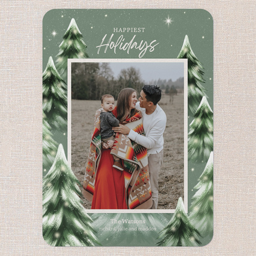 Dreamy Snowy Forest Holiday Card, Green, 5x7 Flat, Holiday, Matte, Signature Smooth Cardstock, Rounded, Forest