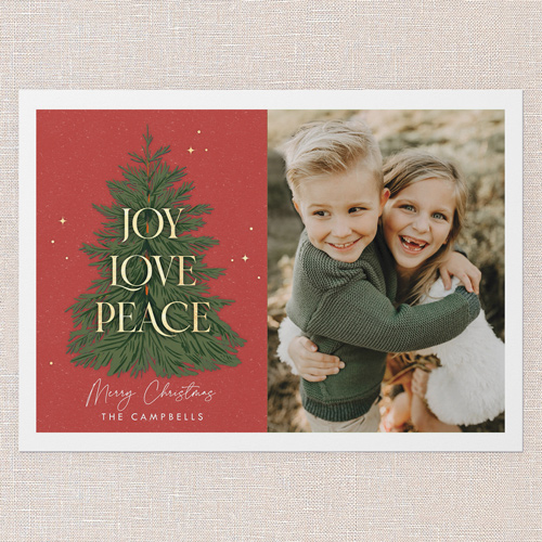 Joy Tree Holiday Card, Red, 5x7 Flat, Christmas, Standard Smooth Cardstock, Square, Tomato