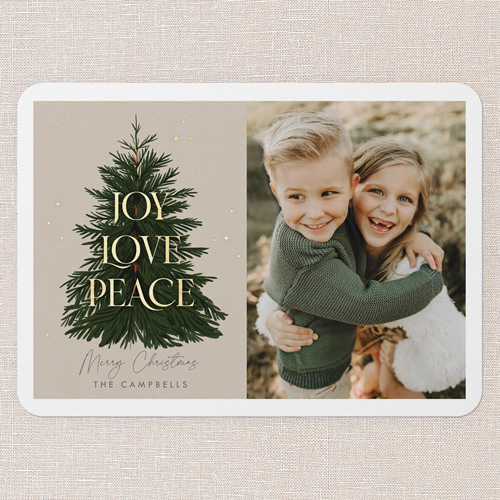 Joy Tree Holiday Card, Beige, 5x7 Flat, Christmas, Matte, Signature Smooth Cardstock, Rounded, Wheat