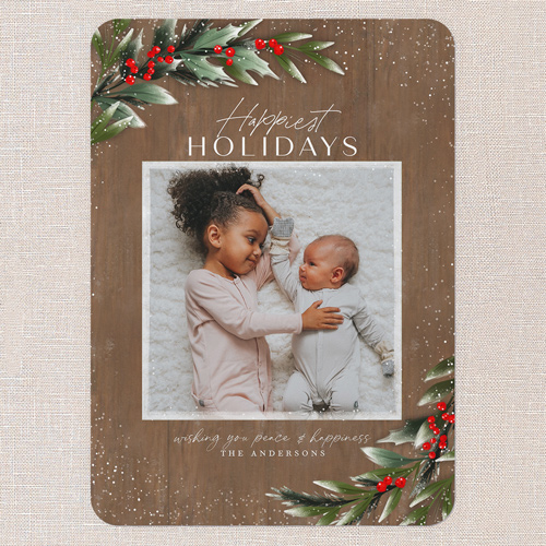 Frosty Foliage Frame Holiday Card, Brown, none, 5x7 Flat, Holiday, 100% Recycled Cardstock , Rounded, Clove