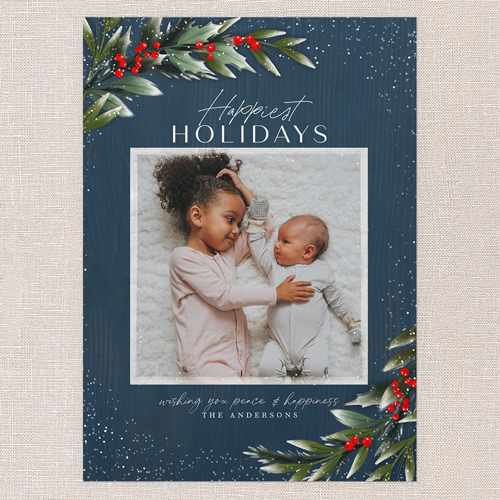 Frosty Foliage Frame Holiday Card, Blue, none, 5x7 Flat, Holiday, Matte, Signature Smooth Cardstock, Square, Nautical