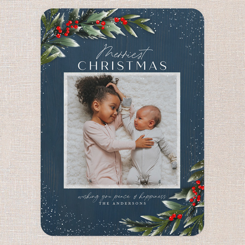 Frosty Foliage Frame Holiday Card, Blue, none, 5x7 Flat, Christmas, 100% Recycled Cardstock , Rounded, Nautical