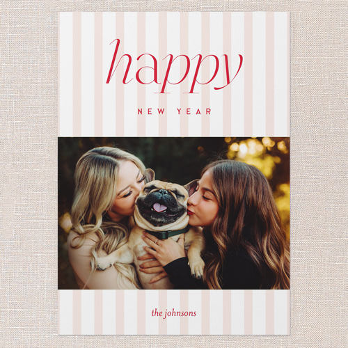 Soft Pinstripe Holiday Card, Pink, 5x7 Flat, New Year, Pearl Shimmer Cardstock, Square, Blush Pink