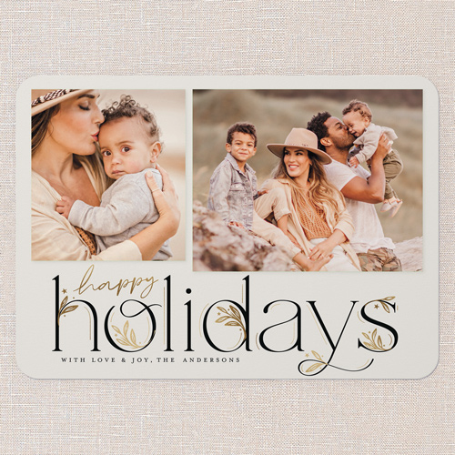 Starred Leaves Holiday Card, White, 5x7 Flat, Holiday, 100% Recycled Cardstock , Rounded, Eggshell