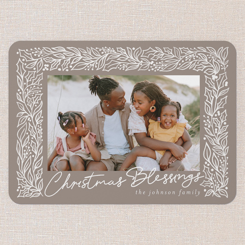 Sketched Botanicals Holiday Card, Brown, 5x7 Flat, Religious, Standard Smooth Cardstock, Rounded, Volcano