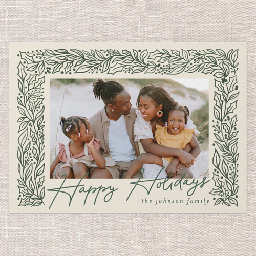 Sketched Botanicals Holiday Card, White, 5x7 Flat, Holiday, Standard Smooth Cardstock, Square, Almond