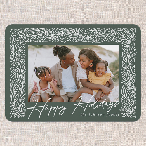 Sketched Botanicals Holiday Card, Green, 5x7 Flat, Holiday, 100% Recycled Cardstock , Rounded, Tree