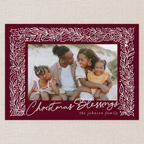 Sketched Botanicals Holiday Card, Red, 5x7 Flat, Religious, Standard Smooth Cardstock, Square, Velvet