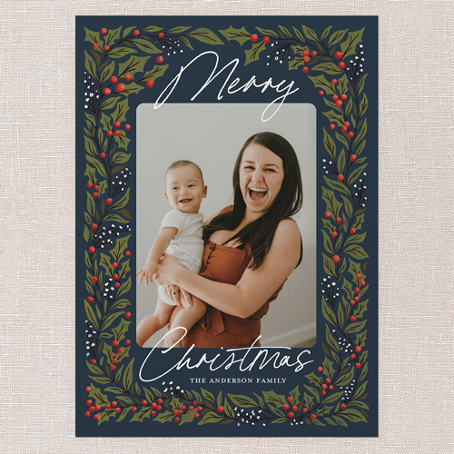 Artistic Botanicals Holiday Card, Blue, 5x7 Flat, Christmas, Luxe Double-Thick Cardstock, Square, Cobalt