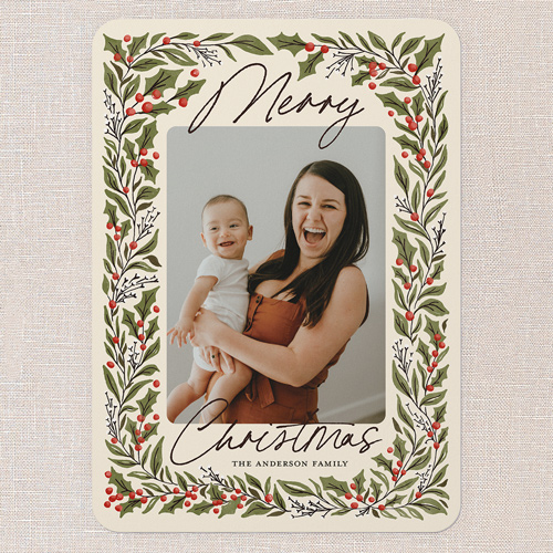 Artistic Botanicals Holiday Card, Beige, 5x7 Flat, Christmas, Pearl Shimmer Cardstock, Rounded, Cream