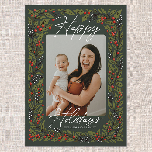 Artistic Botanicals Holiday Card, Green, 5x7 Flat, Holiday, Pearl Shimmer Cardstock, Square, Tree