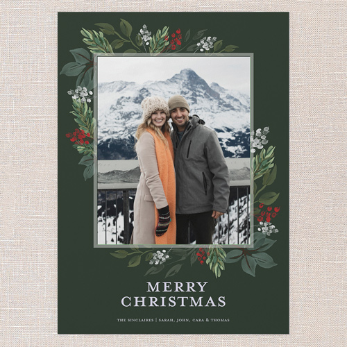 Blissful Foliage Holiday Card, Green, 5x7 Flat, Christmas, 100% Recycled Cardstock , Square, Pine