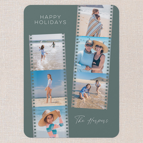 Editable Filmstrip Holiday Card, Green, 5x7 Flat, Holiday, Matte, Signature Smooth Cardstock, Rounded, Forest