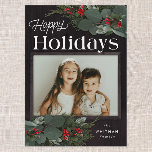 Framed Evergreen Holiday Card, Black, 5x7 Flat, Holiday, Pearl Shimmer Cardstock, Square, Black