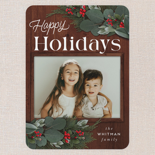 Framed Evergreen Holiday Card, Brown, 5x7 Flat, Holiday, 100% Recycled Cardstock , Rounded, Chocolate