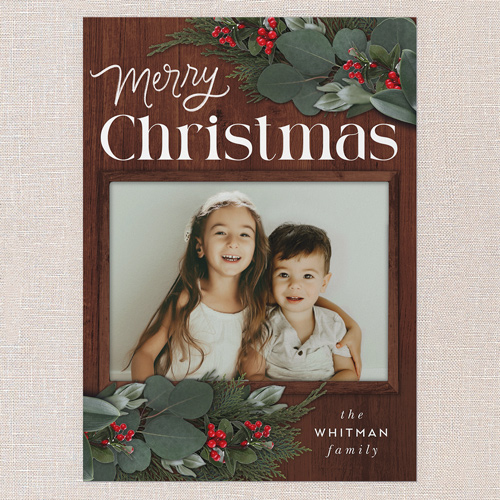 Framed Evergreen Holiday Card, Brown, 5x7 Flat, Christmas, Pearl Shimmer Cardstock, Square, Chocolate