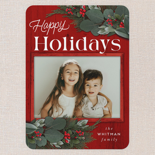 Framed Evergreen Holiday Card, Red, 5x7 Flat, Holiday, Matte, Signature Smooth Cardstock, Rounded, Radish