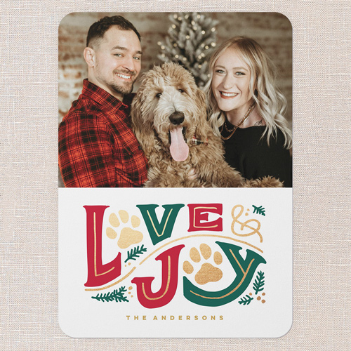 Love Joy Paws Holiday Card, White, 5x7 Flat, Holiday, Standard Smooth Cardstock, Rounded, White