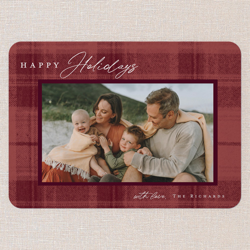 Tonal Plaid Holiday Card, Red, 5x7 Flat, Holiday, Matte, Signature Smooth Cardstock, Rounded, Velvet