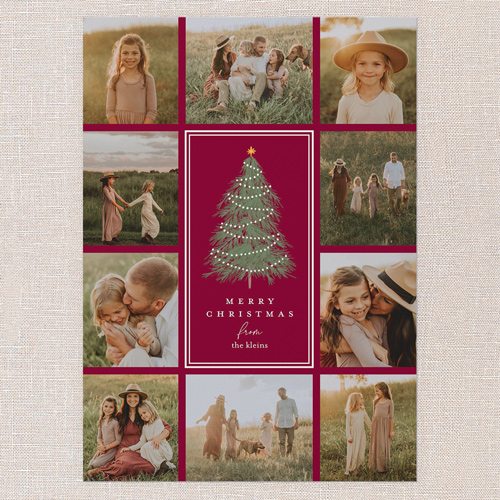 Editable Tree Layout Holiday Card, Red, 5x7 Flat, Christmas, Pearl Shimmer Cardstock, Square, Cabernet