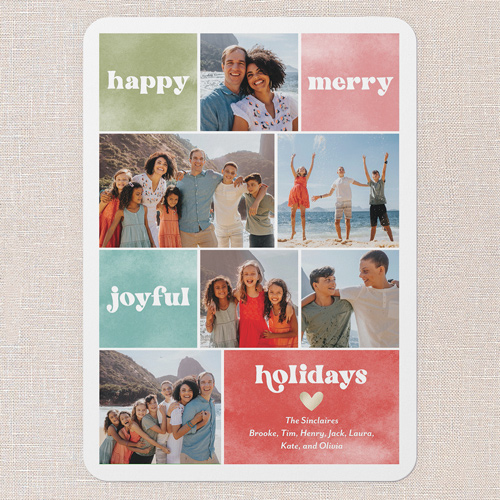 Watercolor Squares Holiday Card, Orange, 5x7 Flat, Holiday, 100% Recycled Cardstock , Rounded, Blaze