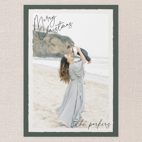 Signature Frame Holiday Card, Green, 5x7 Flat, Christmas, Luxe Double-Thick Cardstock, Square, Tree