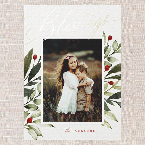 Baroque Berries Holiday Card, White, Gold Foil, 5x7 Flat, Religious, Matte, Signature Smooth Cardstock, Square, White