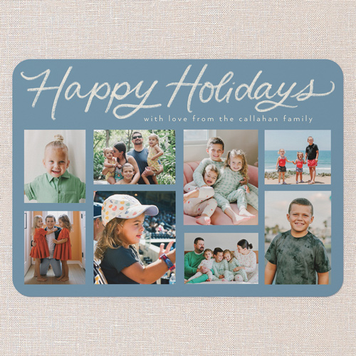 Joining Joy Holiday Card, Blue, 5x7 Flat, Holiday, Pearl Shimmer Cardstock, Rounded, Marine