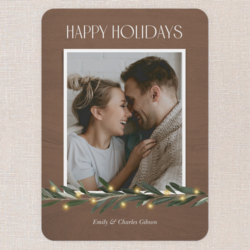 Minimal Botanical Holiday Card, Brown, 5x7 Flat, Holiday, Standard Smooth Cardstock, Rounded, Clove