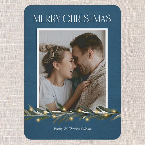 Minimal Botanical Holiday Card, Blue, 5x7 Flat, Christmas, 100% Recycled Cardstock , Rounded, Neptune