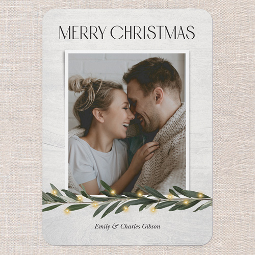 Minimal Botanical Holiday Card, White, 5x7 Flat, Christmas, Pearl Shimmer Cardstock, Rounded, White