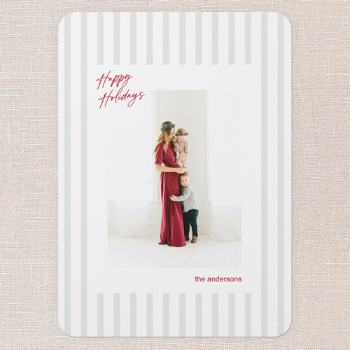 Pinstripe Pattern Holiday Card, White, 5x7 Flat, Holiday, 100% Recycled Cardstock , Rounded, White