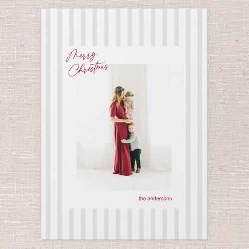 Pinstripe Pattern Holiday Card, White, 5x7 Flat, Christmas, Luxe Double-Thick Cardstock, Square, White