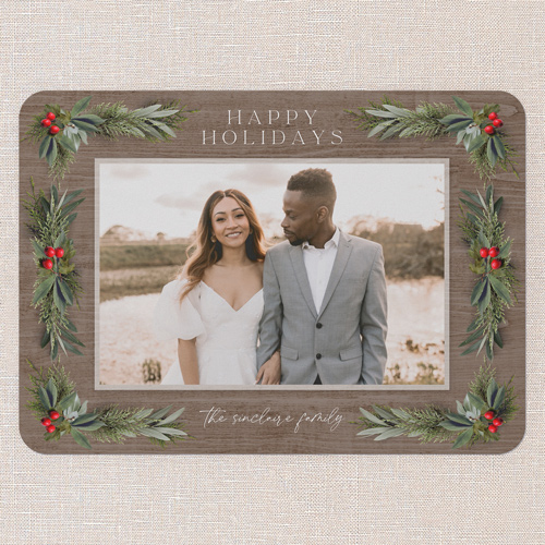 Holly Hearth Holiday Card, Grey, 5x7 Flat, Holiday, Pearl Shimmer Cardstock, Rounded, Pewter