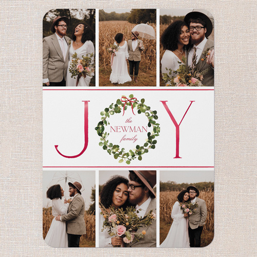 Wreathed Happiness Holiday Card, White, 5x7 Flat, Holiday, Standard Smooth Cardstock, Rounded, White