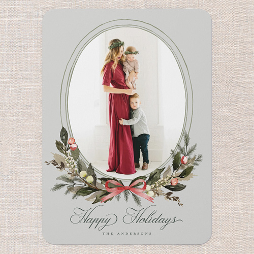 Extensive Wreath Holiday Card, none, Grey, 5x7 Flat, Holiday, Matte, Signature Smooth Cardstock, Rounded, Silver Lining