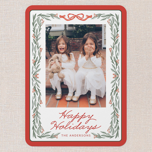 Holly Framing Holiday Card, Red, 5x7 Flat, Holiday, Standard Smooth Cardstock, Rounded, Apple