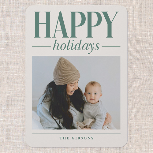 Large Impression Holiday Card, Green, 5x7 Flat, Holiday, Pearl Shimmer Cardstock, Rounded, Citra