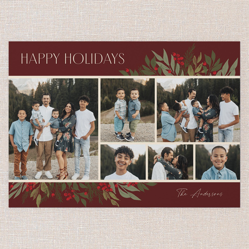 Botanicals Gallery Holiday Card, Red, 5x7 Flat, Holiday, Pearl Shimmer Cardstock, Square, Velvet