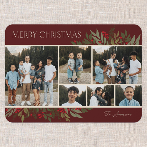 Botanicals Gallery Holiday Card, Red, 5x7 Flat, Christmas, Standard Smooth Cardstock, Rounded, Velvet