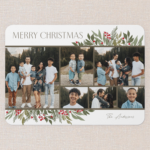 Botanicals Gallery Holiday Card, White, 5x7 Flat, Christmas, Pearl Shimmer Cardstock, Rounded, White