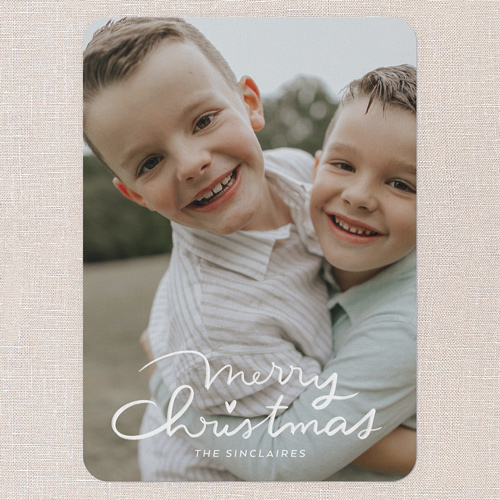 Joyous Lettering Holiday Card, White, 5x7 Flat, Christmas, Standard Smooth Cardstock, Rounded, White