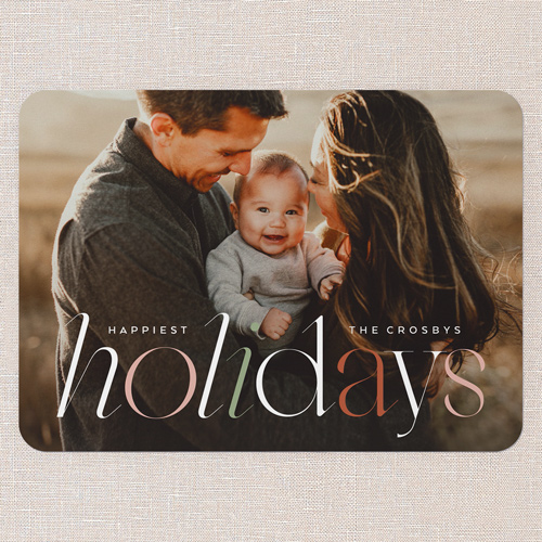 Chroma Serif Holiday Card, Beige, 5x7 Flat, Holiday, Pearl Shimmer Cardstock, Rounded, Beige