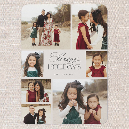 Joyous Grid Holiday Card, Gray, 5x7 Flat, Holiday, Matte, Signature Smooth Cardstock, Rounded, Gray