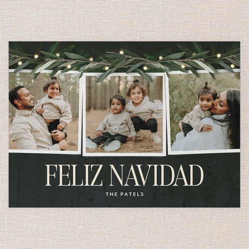 Beaming Laurel Holiday Card, Black, none, 5x7 Flat, Feliz Navidad, Standard Smooth Cardstock, Square, Black